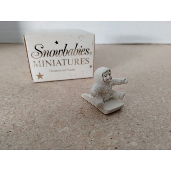 Snowbabies Miniatures "Give Me A Push!" Handpainted Pewter Figurine With Origina - Picture 2 of 6